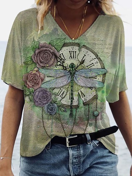 

Vintage Dragonfly Design Loose Short Sleeve T-Shirt, Aqua, T-Shirts