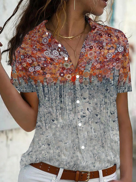

Women's Casual Abstract Gradient Print Short Sleeve Shirt, As picture, Blouses