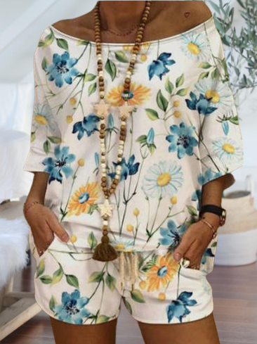 

Casual Floral Two Piece Sets, Apricot, Suit Set