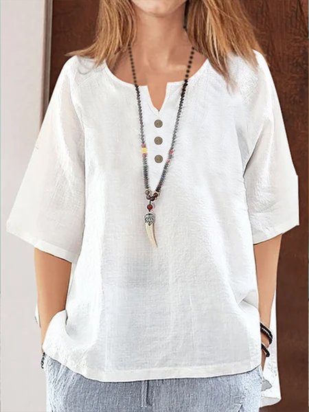 

Plain Shirt Collar Short Sleeve Tops, White, Tunics