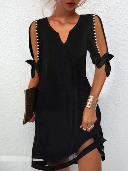

Casual Short Sleeve V Neck Plus Size Dress, Black, Mini Dresses