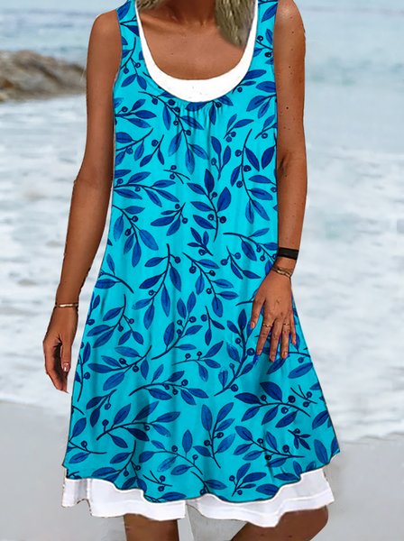 

Casual Leaves Crew Neck Sleeveless Knitting Dresses, Blue, Dresses