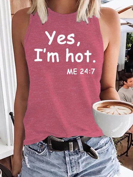 

Womens Yes I Am Hot Funny Letter Knit, Pink, Tank Tops