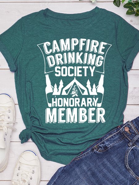 

Womens Campfire Drinking Society Beer Casual Short Sleeve T-Shirt, Dark green, T-shirts