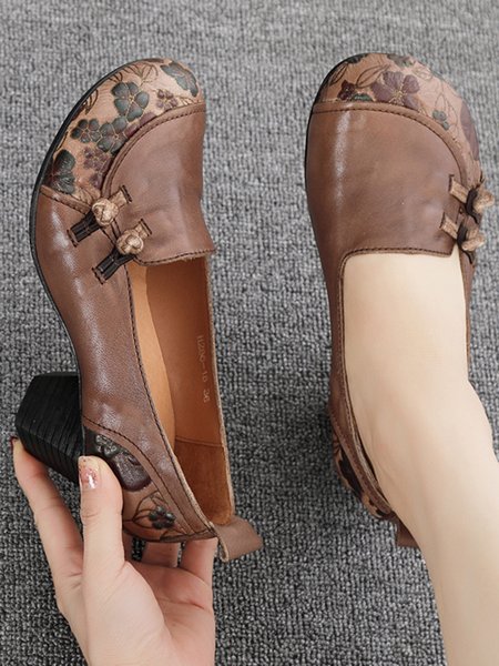 

JFN Vintage Floral Patchwork Chunky Heels, Brown, Heels