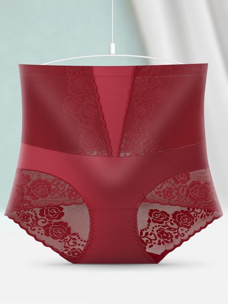 

JFN Breathable Lace High Waist Briefs Plus Size, Wine red, Panties