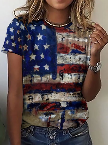 Women's USA Flag Print Casual Short Sleeve T Shirt