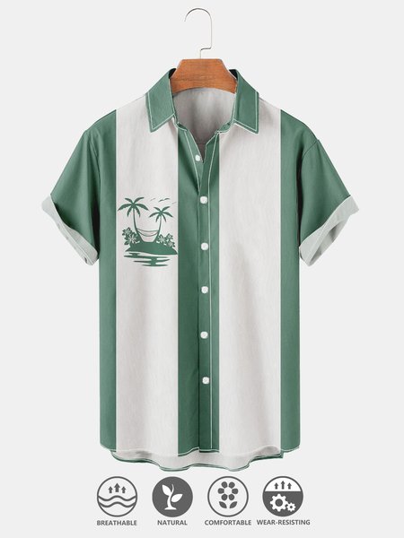 

Cotton And Linen Holiday Leisure Short-sleeved Shirt, As picture, Men's Floral shirt