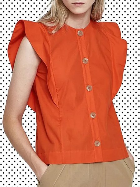 

Solid Crew Neck Short Sleeve Top, Orange, Tops