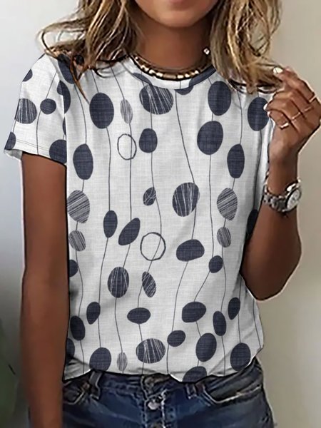 

Casual Abstract Geometric Print Crew Neck T-Shirt, As picture, T-shirts