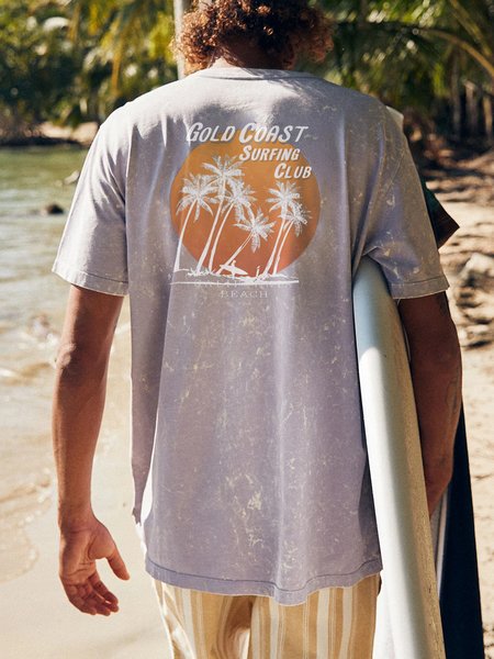 

Coconut Tree Short Sleeve Crew Neck Short Sleeve T-Shirt, Purple, T-Shirts