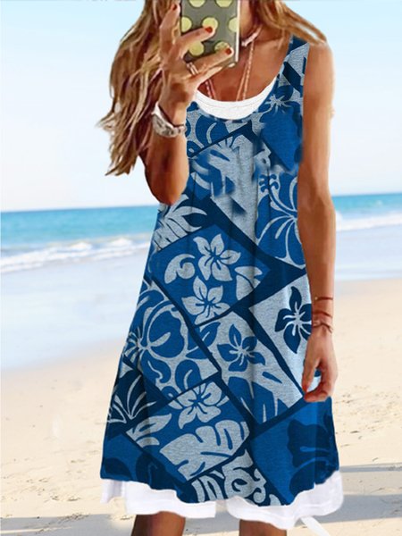 

Tribal Vacation Regular Fit Sleeveless Knitting Dresses, Blue, Mini Dresses
