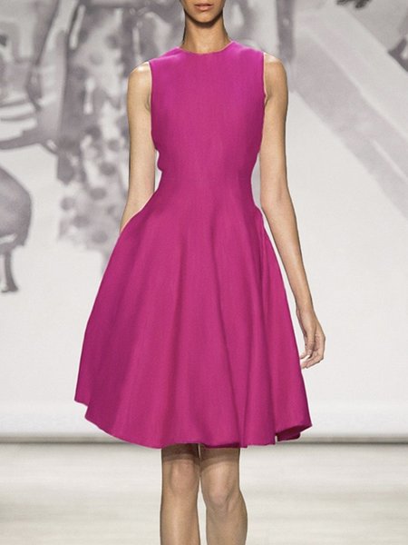 

Rose Red Daily Crew Neck Sleeveless Woven Dress, Midi Dresses