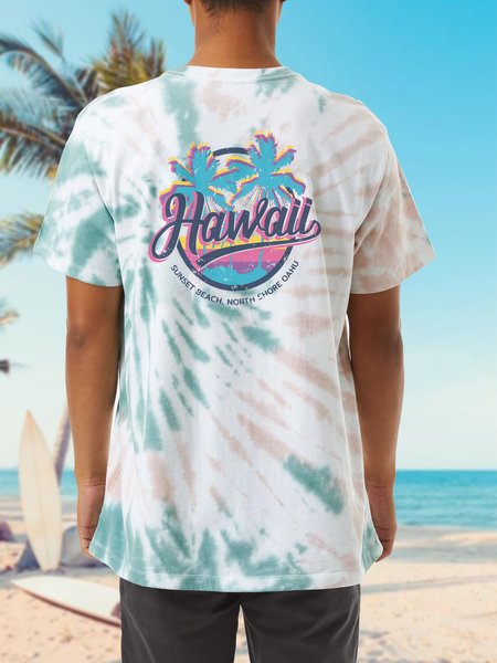 

Coconut Tree Vacation Cotton Blends Short Sleeve T-Shirt, Blue, T-Shirts