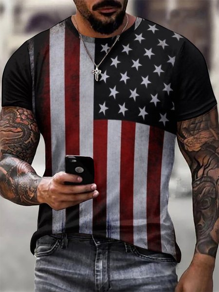 

American Flag Street Short Sleeve Short Sleeve T-Shirt, Black, T-shirts