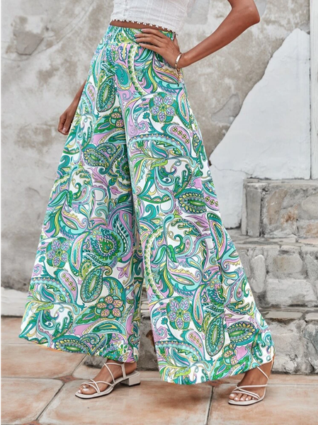 

Floral Loosen Casual Long Pants, Multicolor, Pants