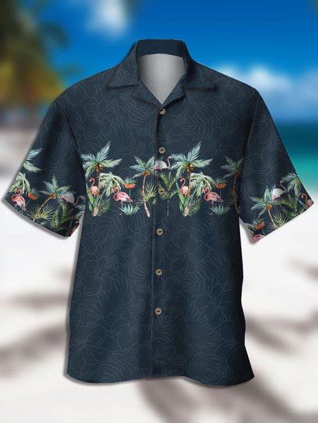 

Men's Hawaiian Graphic Casual Breathable Short Sleeve Aloha Shirt, Deep blue, Men's Floral shirt