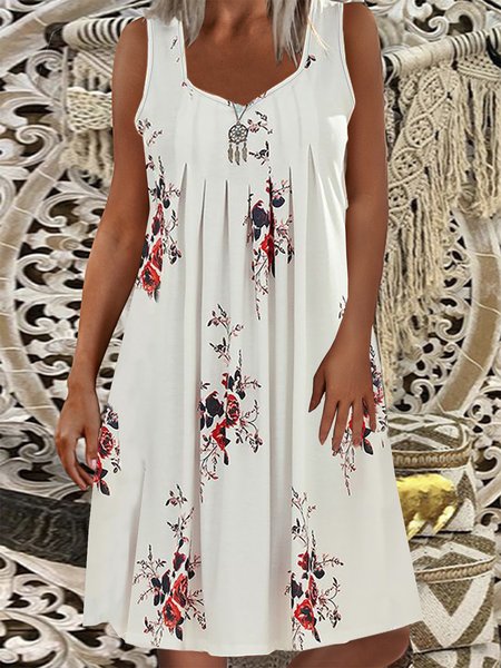 

Loosen Casual Cotton Blends Sleeveless Knitting Dresses, White, Mini Dresses
