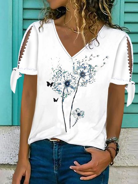 

Cotton Blends Casual Short Sleeve T-Shirt, White, T-Shirts