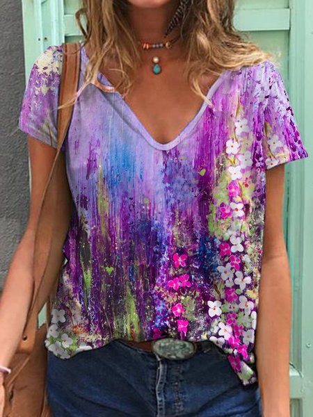 

Regular Fit Vacation Floral Short Sleeve T-Shirt, Multicolor, Tees & T-shirts