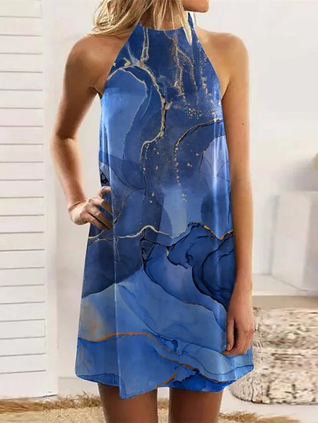 

Ombre Cotton Blends Vacation Sleeveless Woven Dresses, Blue, Dresses
