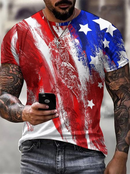 

American Flag Short Sleeve Street Short Sleeve T-Shirt, Blue, T-shirts