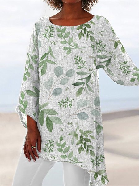 

Round Neck Loosen Asymmetric Leaves Long Sleeve Tops, White, Shirts & Blouses