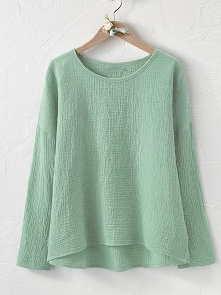 

Solid Simple Crew Neck Long Sleeve Tops, Green, Tops