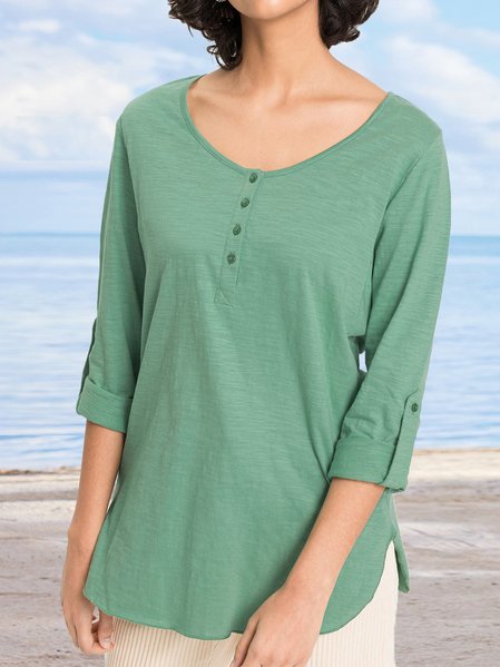 

Henley Casual Plain Long Sleeve Tunics T-Shirt, Green, Shirts & Blouses