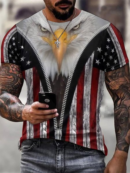 

American Flag Eagle Short Sleeve Street Short Sleeve T-Shirt, Blue, T-shirts