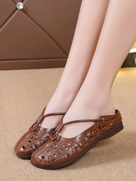 

Vintage Casual Cutout Drawstring Comfort Soft Sole Flats, Brown, Flat & Loafers