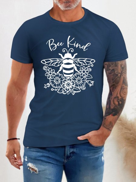 

Men's Antimicrobial Bamboo Fabric Funny Bee Print Loosen T-Shirt, Royal blue, T-shirts