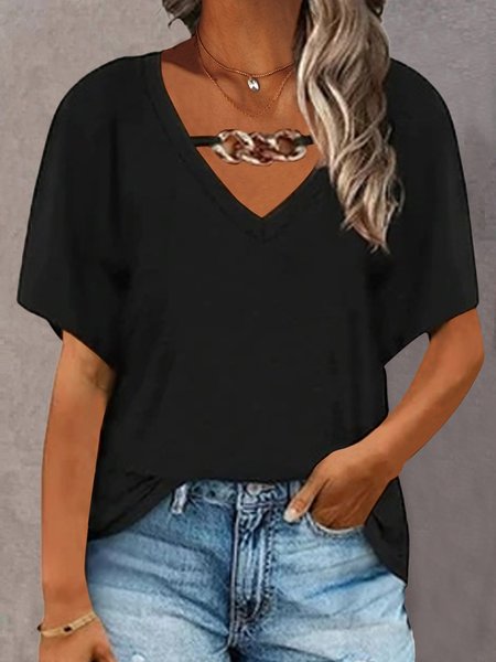 

Casual Solid Short Sleeve T-Shirt, Black, T-Shirts