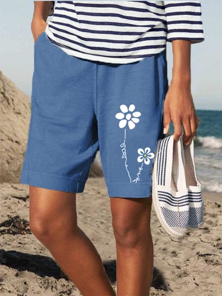 

Basics Summer Casual Floral Shorts, Blue, Shorts