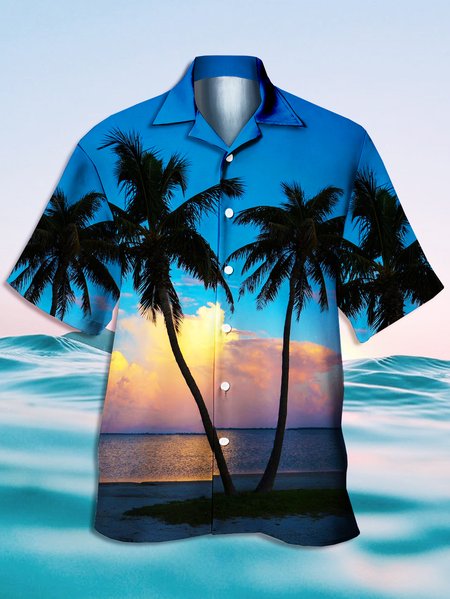 

Men's Resort Botanical Print Casual Short Sleeve Hawaiian Shirt, Blue, Men's Floral shirt