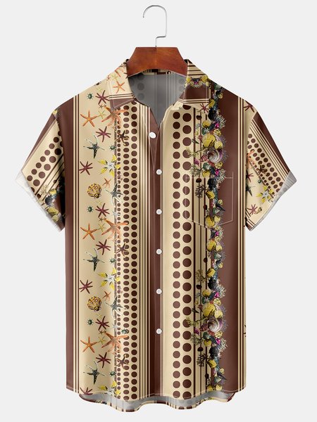 

Striped Graphic Men's Casual Hawaiian Short Sleeve Shirt, Coffee, Men's Floral shirt