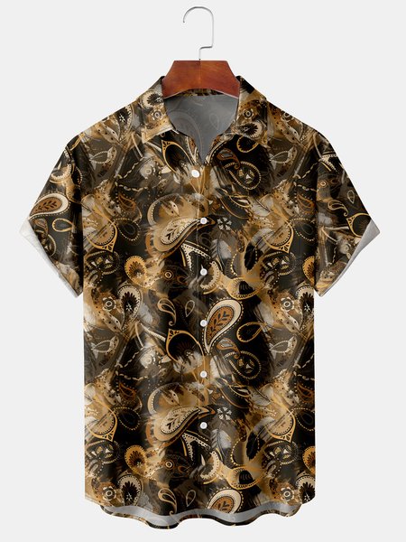 

Men's Vintage Cashew Flower Print Casual Breathable Hawaiian Short Sleeve Shirt, Brown, Men's Floral shirt