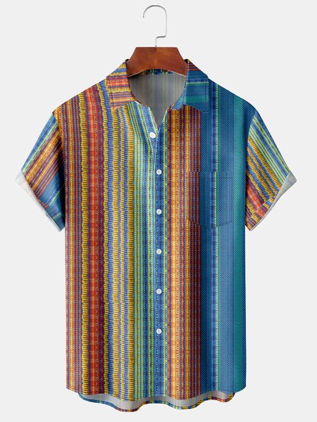 

Vintage Striped Graphic Men's Casual Hawaiian Short Sleeve Shirt, Black, Men's Floral shirt