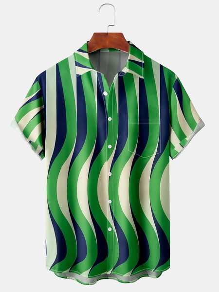 

Mens New Colors Print Lapel Chest Pocket Short Sleeve Casual Shirts, Green, Men's Floral shirt