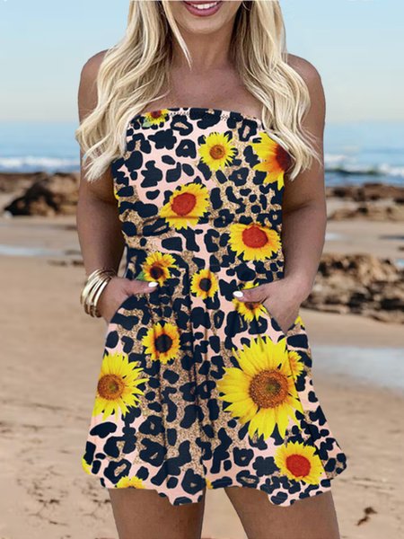 

Loosen Strapless Floral Sleeveless Knitting Dresses, Black, Dresses