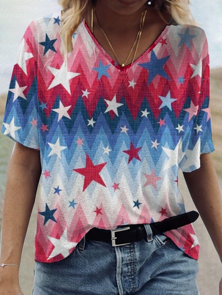

Casual V-Neck Loose Short Sleeve T-Shirt, Red, T-Shirts