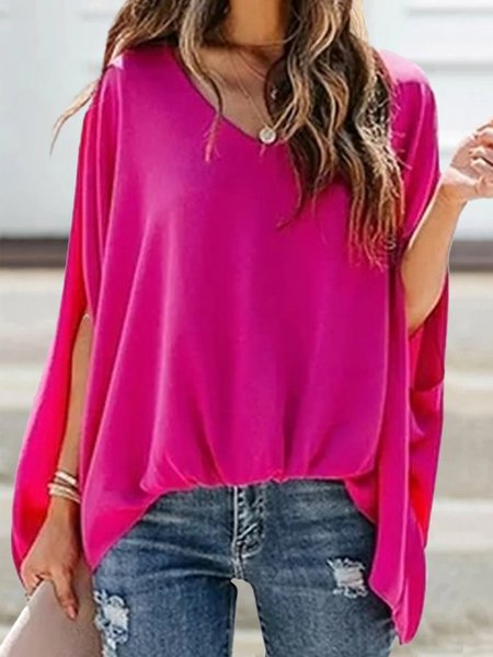 

Loosen Short Sleeve T-Shirt, Rose red, Tops