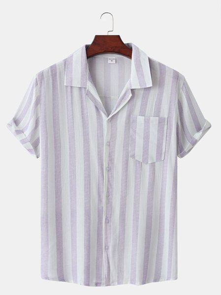 

Men's Striped Short Sleeve Shirt, Purple, Shirts ＆ Blouse