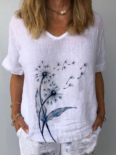 

Loosen Casual Short Sleeve Tops, White, Tops