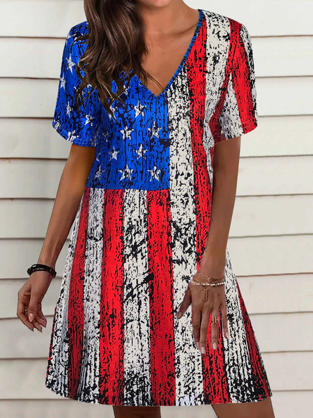

Loosen V Neck Casual Short Sleeve Knit Dress, Multicolor, Dresses