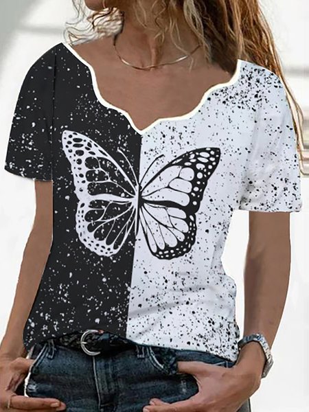 

Black and white contrast color design casual short-sleeved T-shirt, T-Shirts