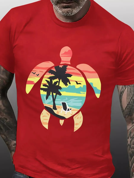 

Sea Turtle Crew Neck Vacation Short Sleeve T-Shirt, Red, T-shirts