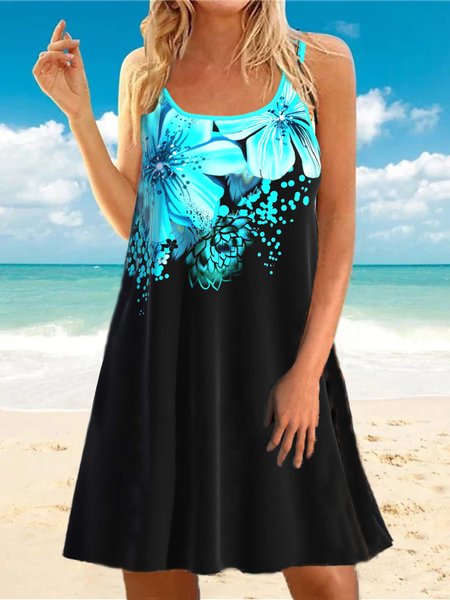 

Spaghetti Floral Sleeveless Knitting Dresses, Black, Dresses