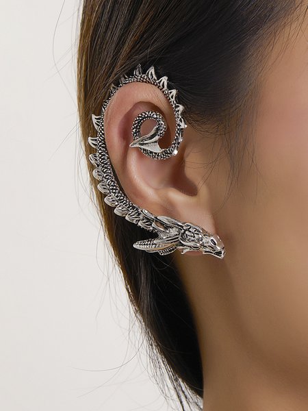 

JFN Vintage Style Individual Dragon Earring Ear Clip, Silver, Earrings