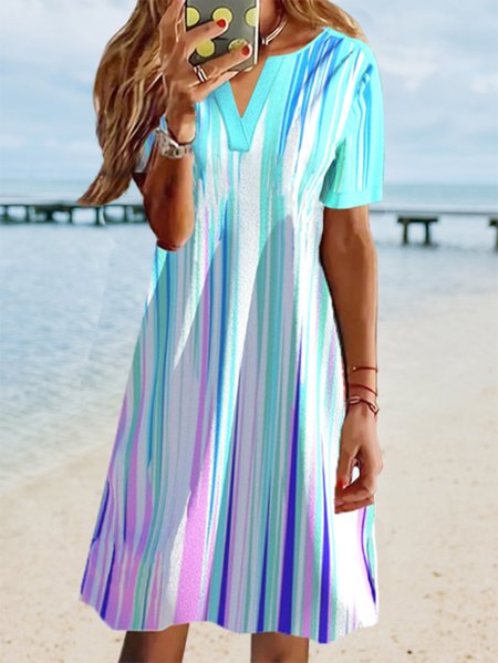 

JFN V Neck Ombre Vacation Casual Mini Dresses, Multicolor, Summer Dresses